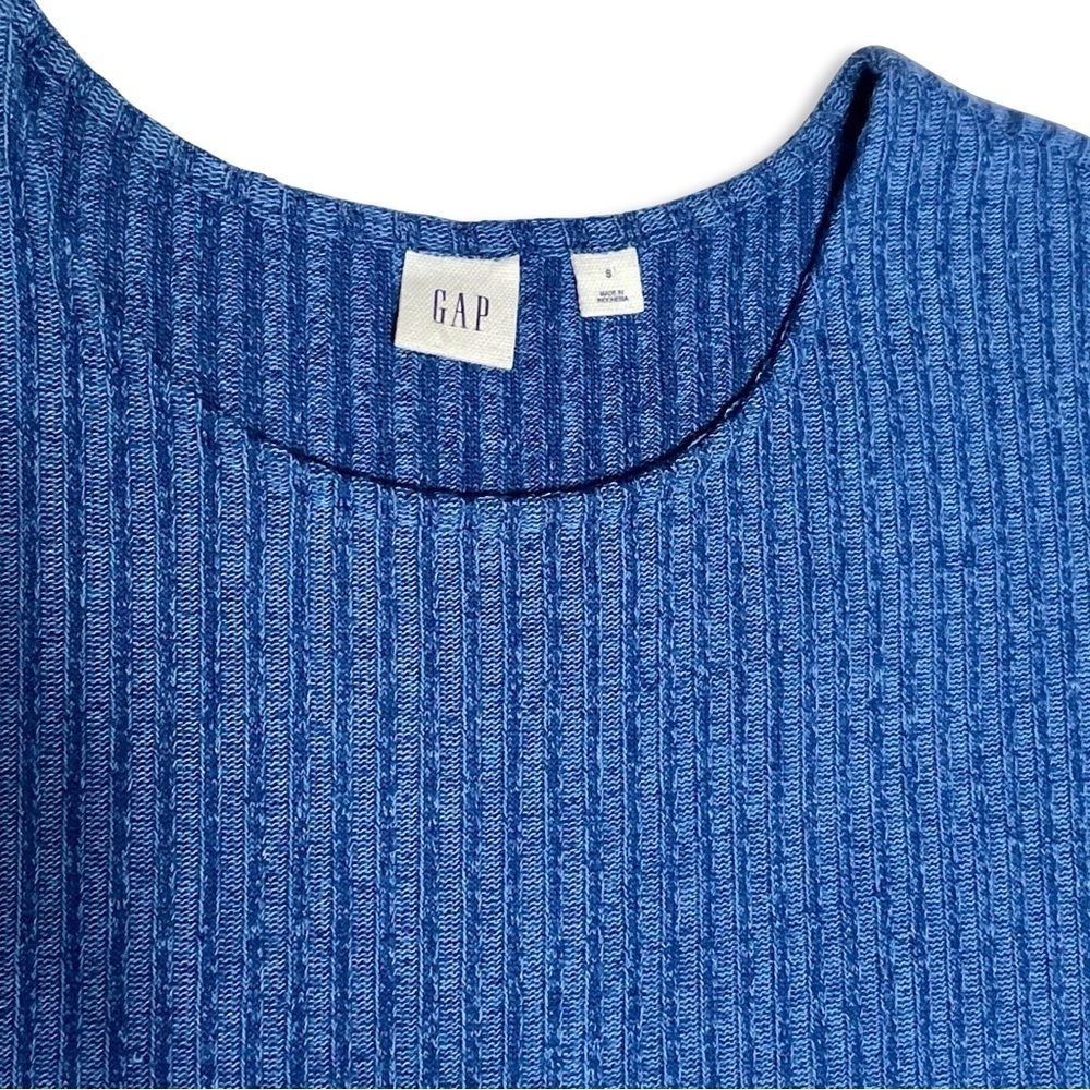 GAP Ribbed Knit Casual Fit & Flare Dress Women S Blue Minimalist Preppy Pullover - Picture 3 of 9